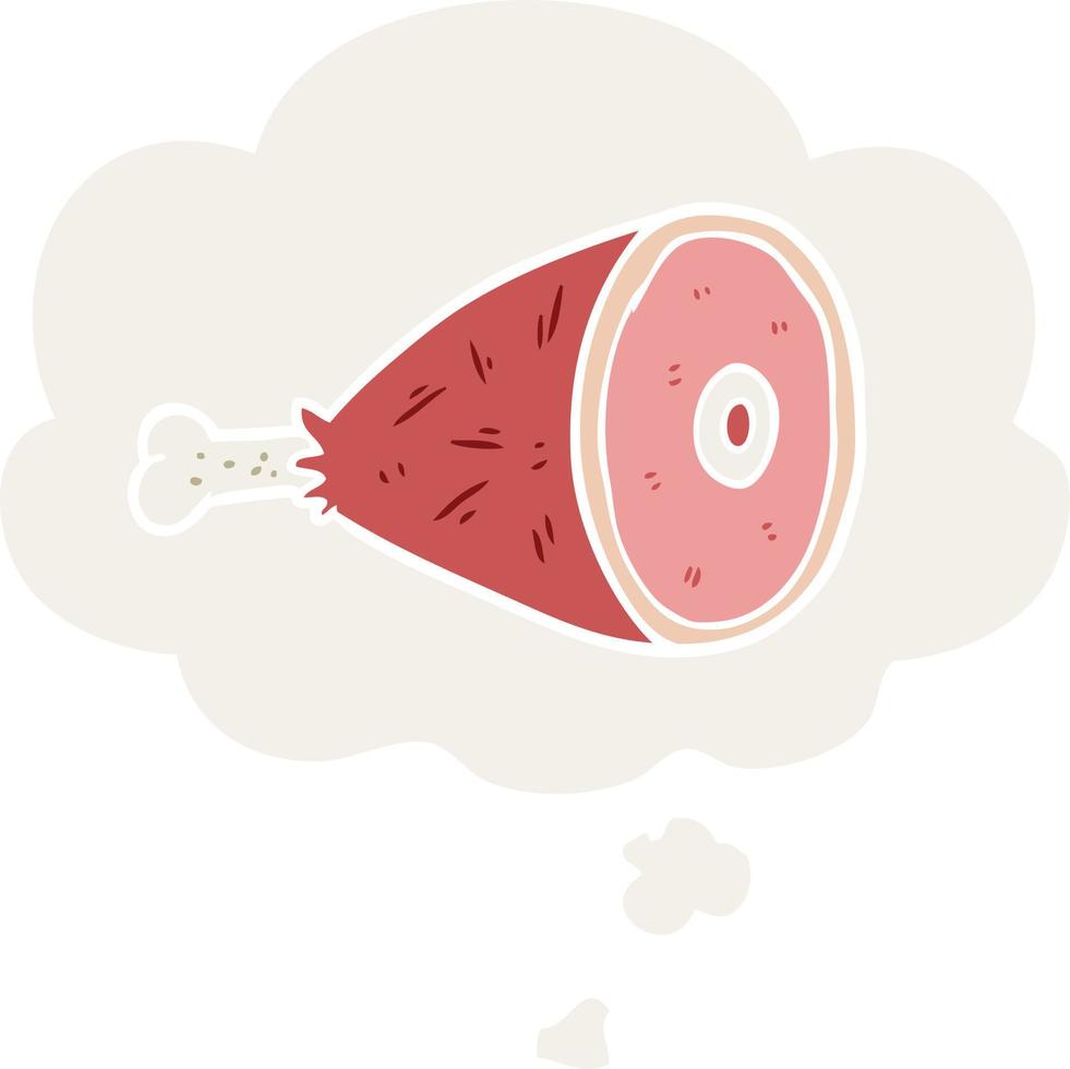 cartoon cooked meat and thought bubble in retro style vector