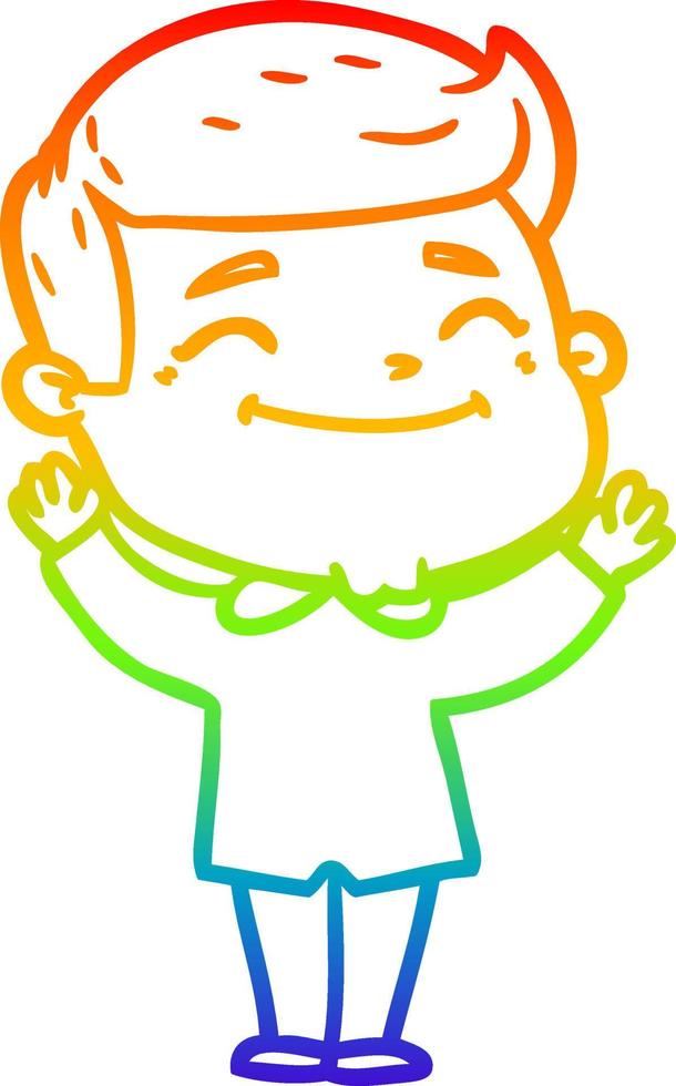 rainbow gradient line drawing happy cartoon man vector