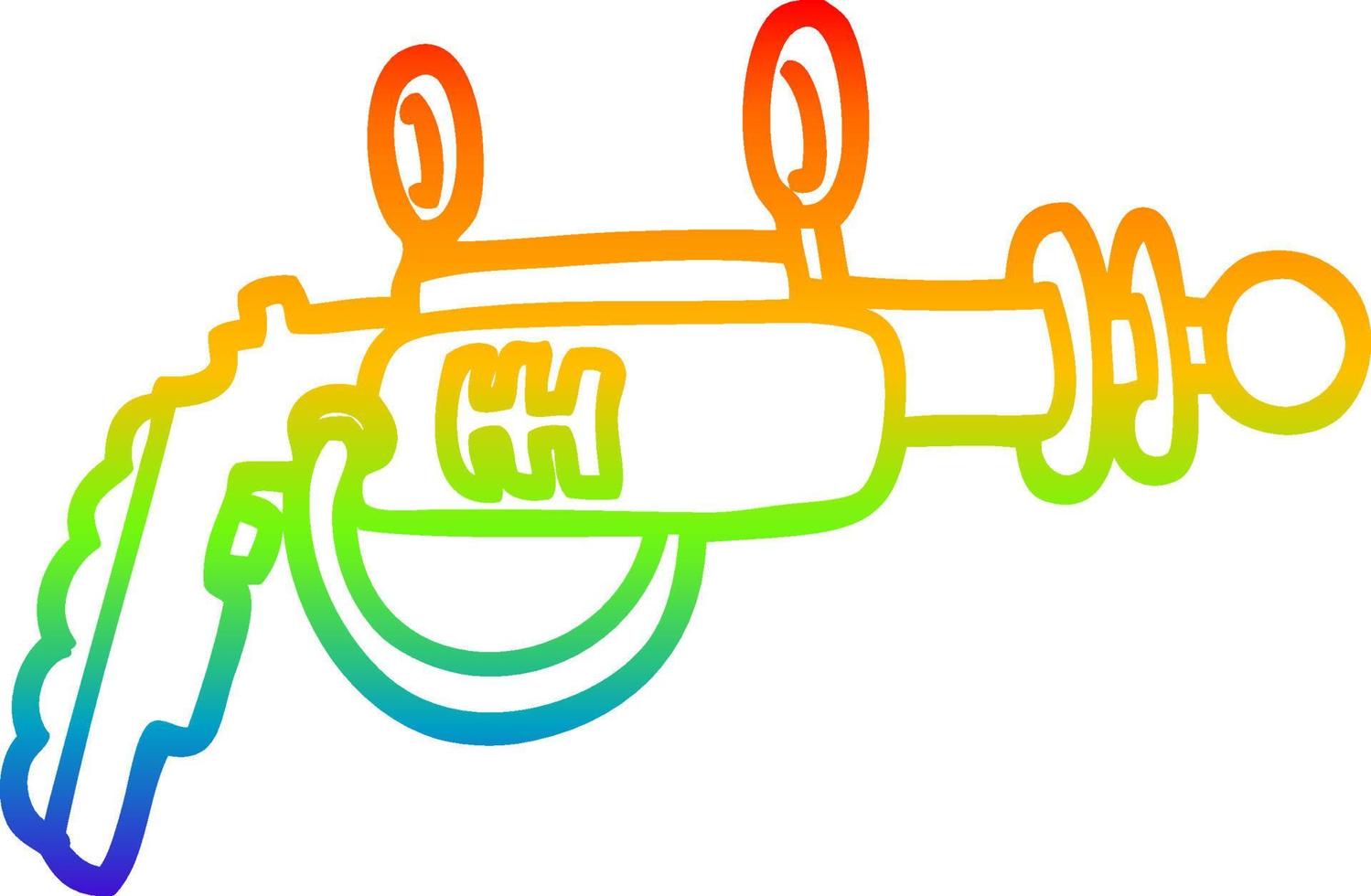 rainbow gradient line drawing cartoon ray gun vector