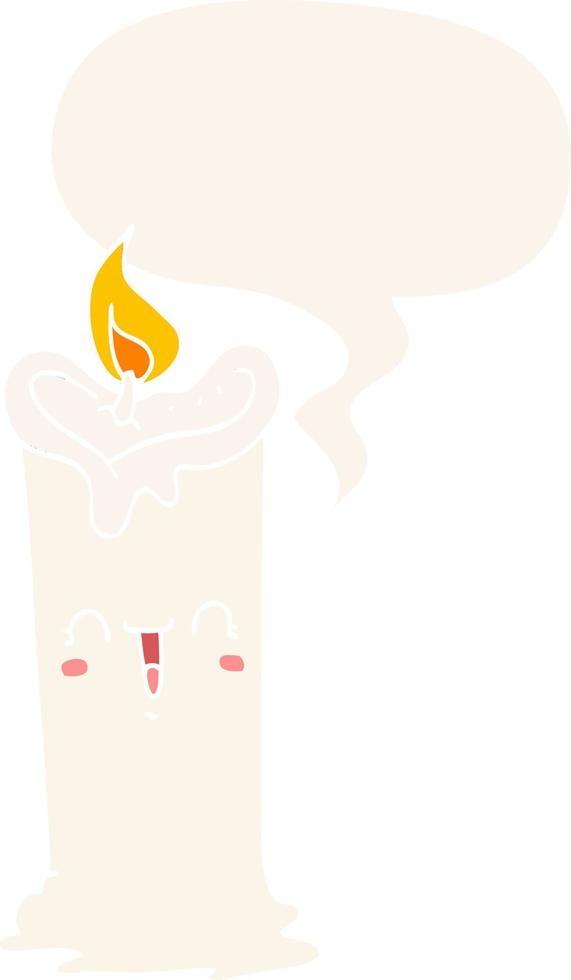 cartoon happy candle and speech bubble in retro style vector