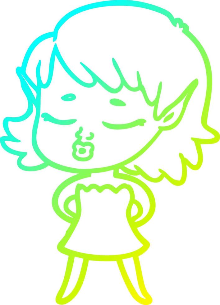 cold gradient line drawing pretty cartoon elf girl vector