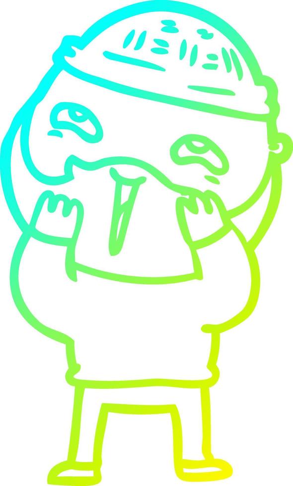 cold gradient line drawing cartoon happy bearded man vector