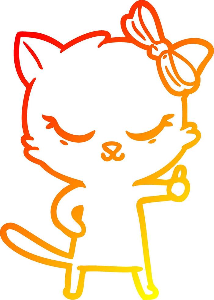 línea de gradiente cálido dibujo lindo gato de dibujos animados con lazo vector