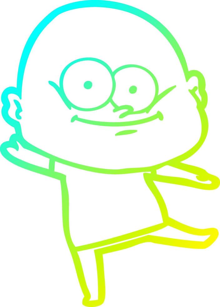 cold gradient line drawing cartoon bald man staring vector