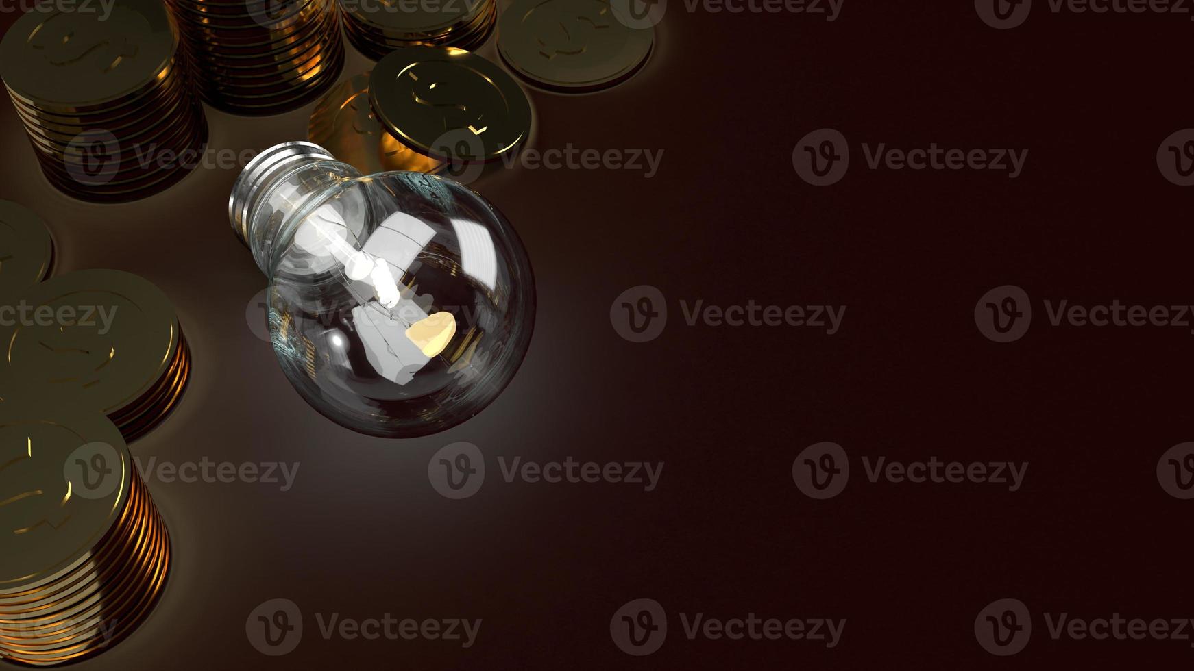Light bulb  and gold coins in dark 3d rendering for business content. photo