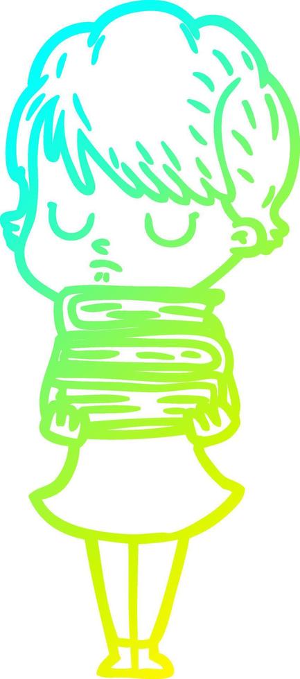 cold gradient line drawing cartoon woman vector