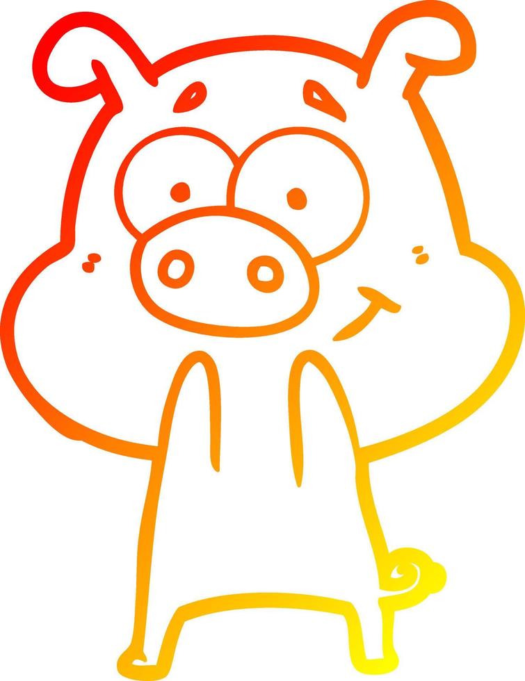 warm gradient line drawing happy cartoon pig vector