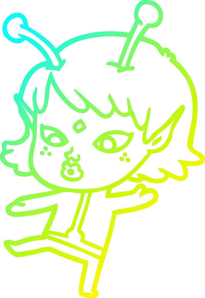 cold gradient line drawing pretty cartoon alien girl vector