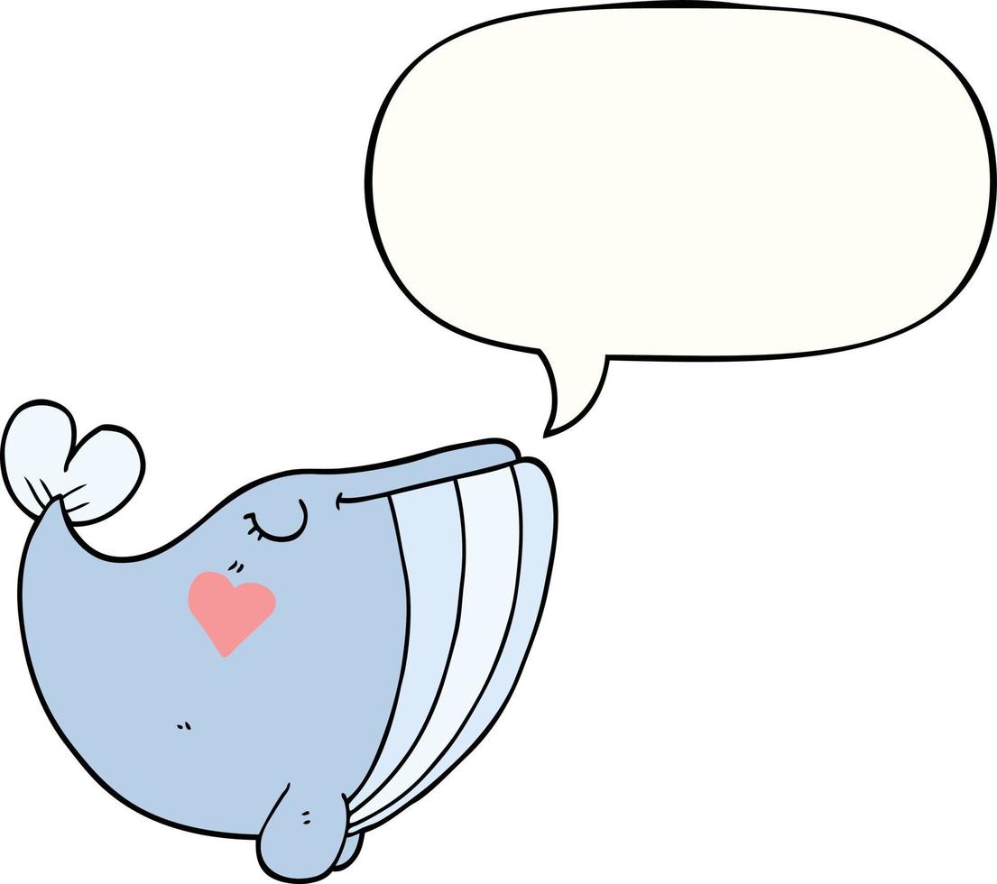 cartoon whale and love heart and speech bubble vector