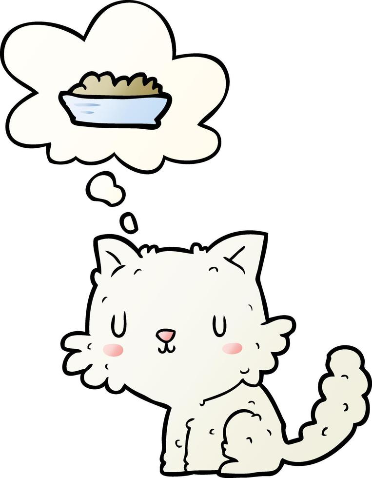 gato de dibujos animados y comida y burbuja de pensamiento en estilo degradado suave vector