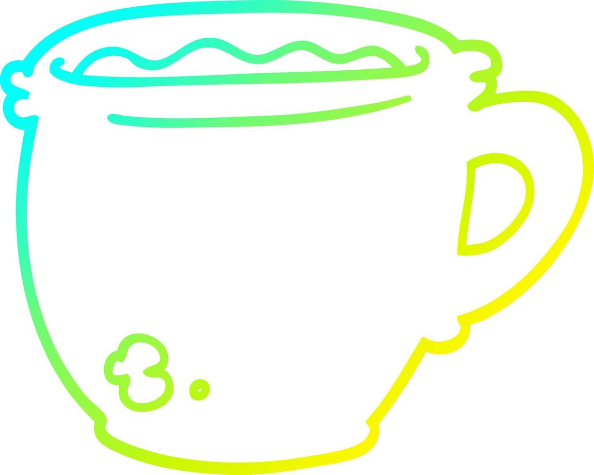 taza de café caliente de dibujos animados de dibujo de línea de gradiente frío vector