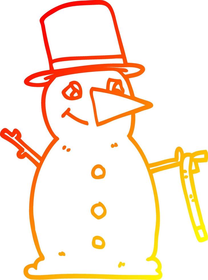 cálido gradiente línea dibujo dibujos animados muñeco de nieve vector