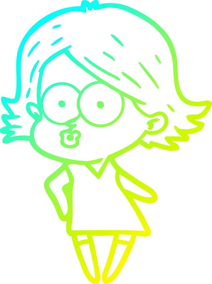 cold gradient line drawing cartoon girl pouting vector