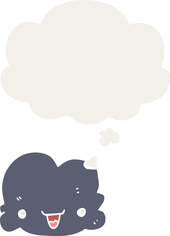 cartoon tiny happy cloud and thought bubble in retro style vector