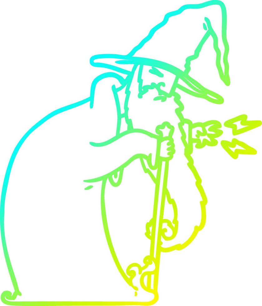 cold gradient line drawing cartoon wizard vector