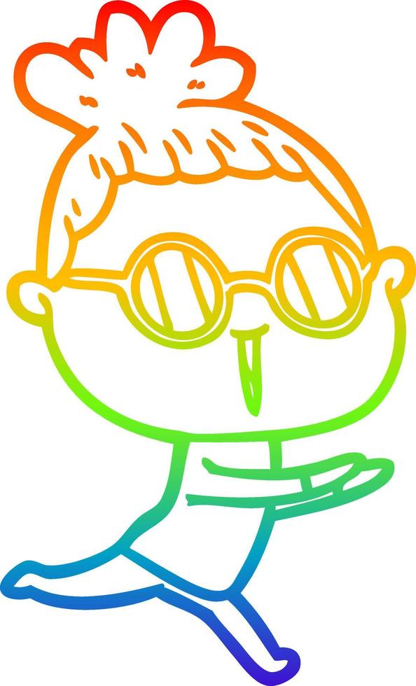 rainbow gradient line drawing cartoon woman wearing spectacles vector