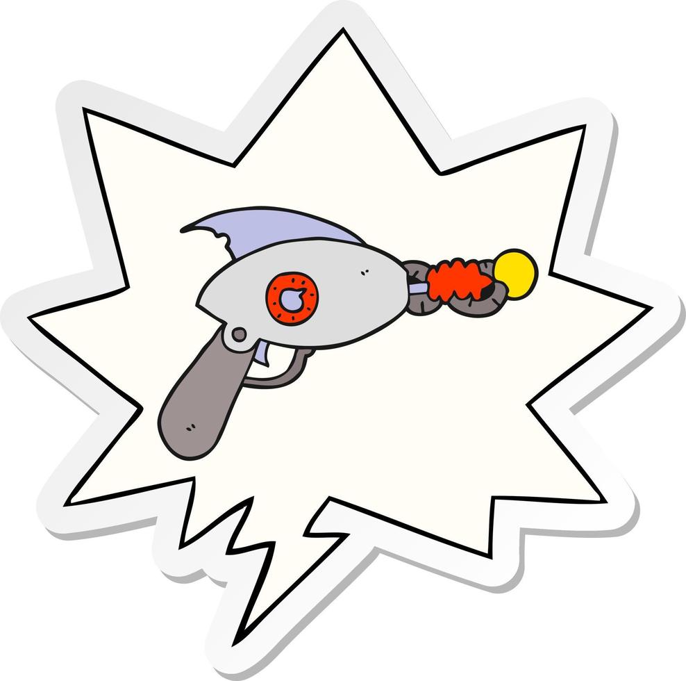 cartoon ray gun and speech bubble sticker vector