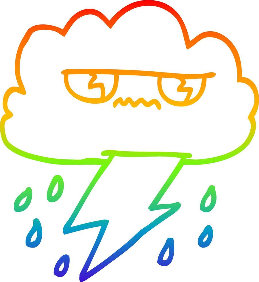 rainbow gradient line drawing cartoon thunder weather cloud vector