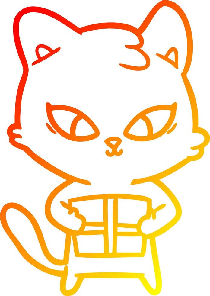 warm gradient line drawing cute cartoon cat vector
