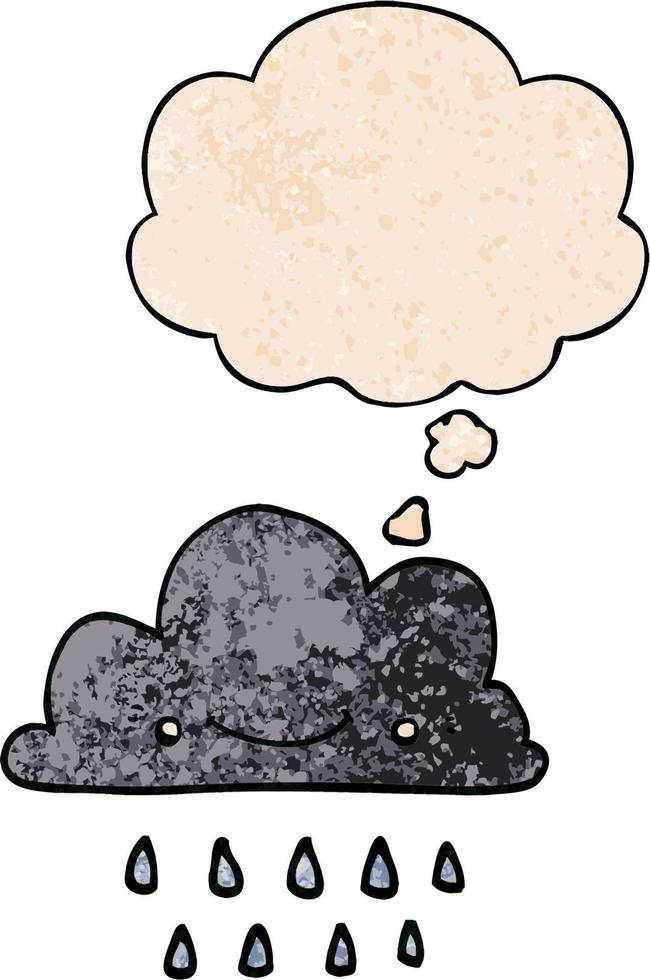 cartoon storm cloud and thought bubble in grunge texture pattern style vector