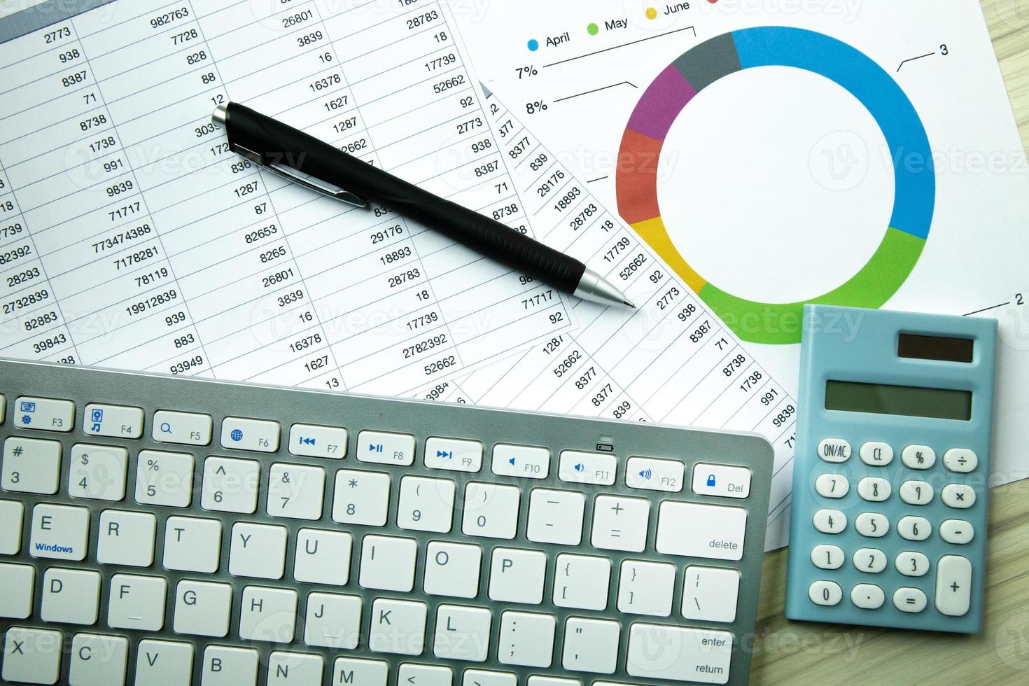 el teclado en la mesa de trabajo para contenido empresarial. foto