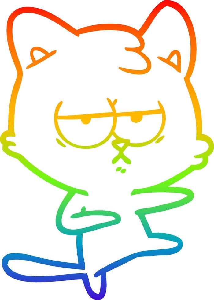 rainbow gradient line drawing bored cartoon cat vector