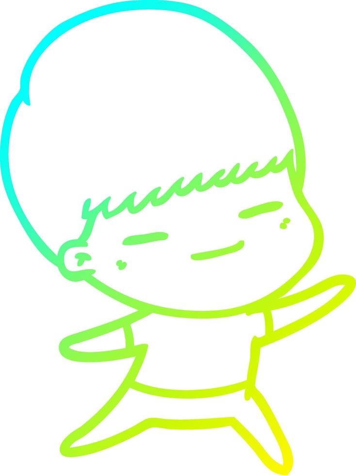 cold gradient line drawing cartoon smug boy vector