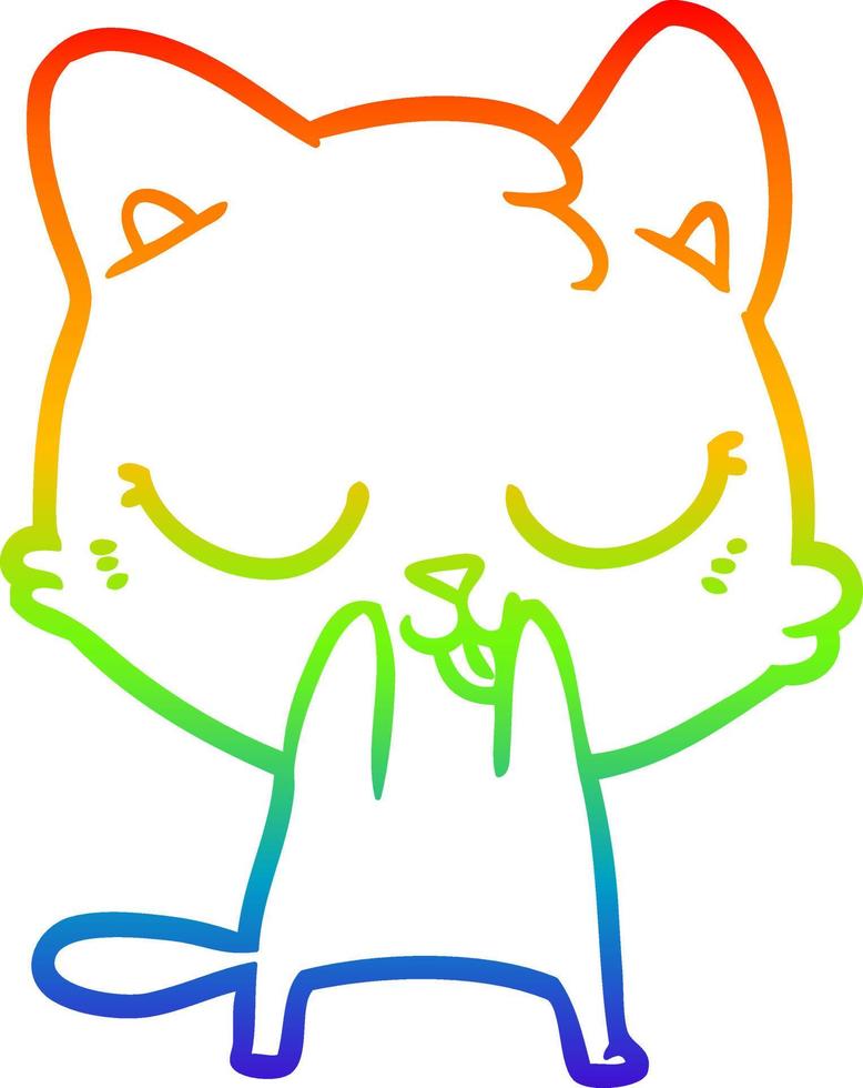 rainbow gradient line drawing cartoon cat vector