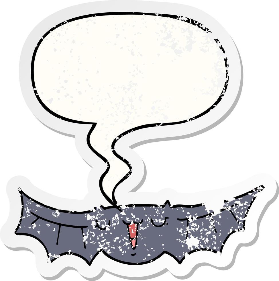 cartoon bat and speech bubble distressed sticker vector