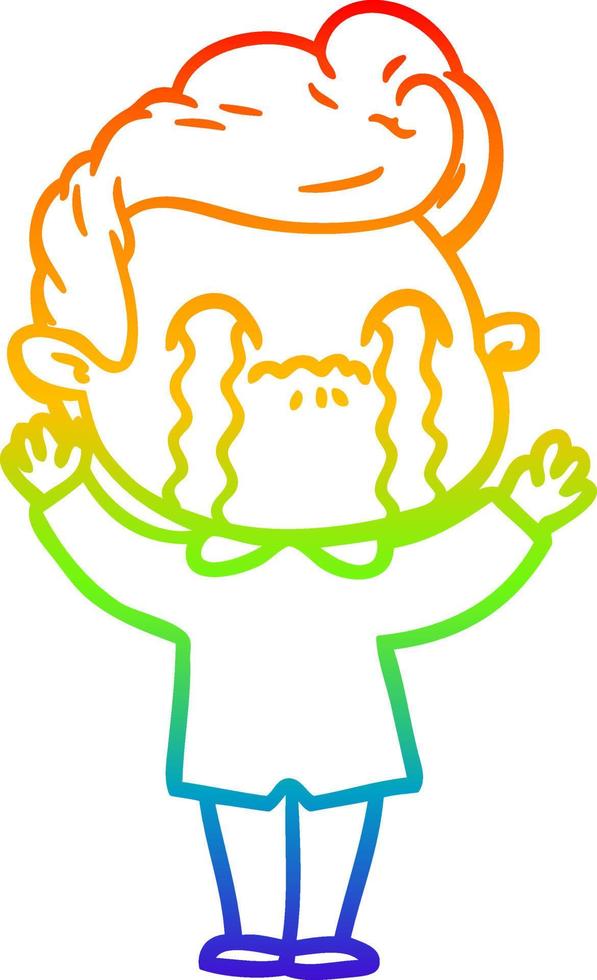 rainbow gradient line drawing cartoon man crying vector