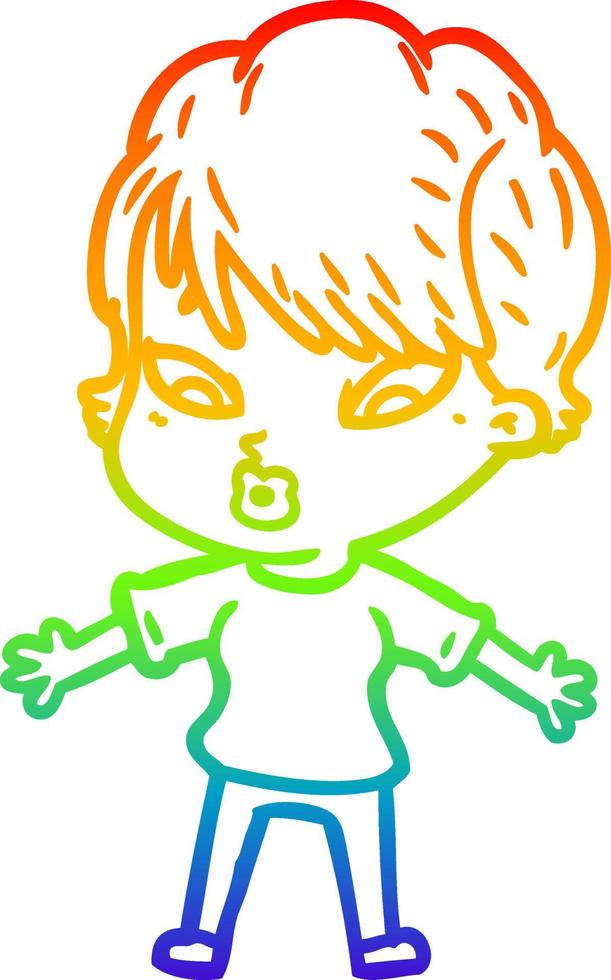 rainbow gradient line drawing cartoon woman vector