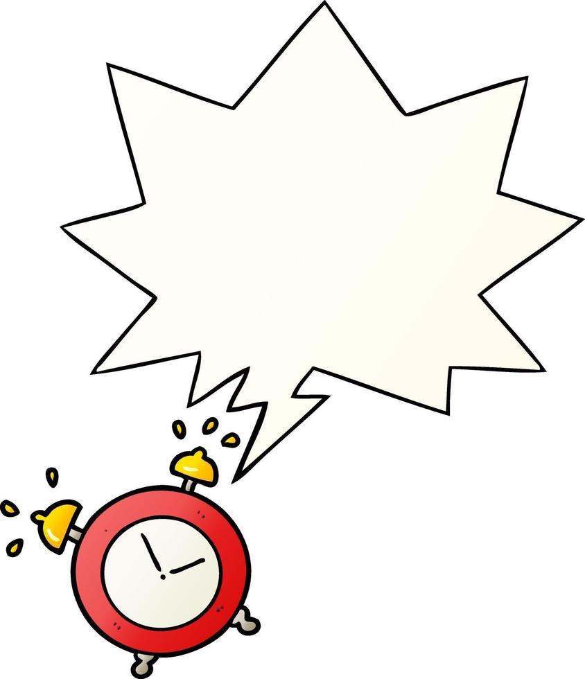cartoon ringing alarm clock and speech bubble in smooth gradient style vector