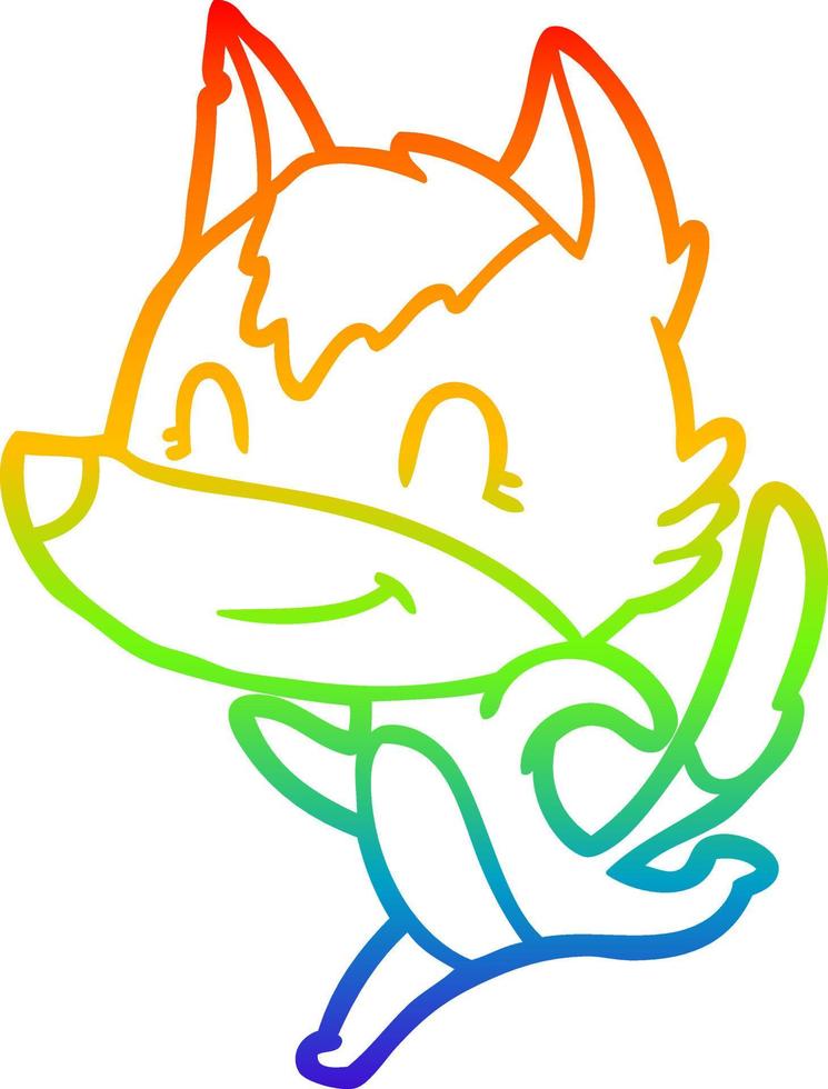 rainbow gradient line drawing friendly cartoon wolf running vector