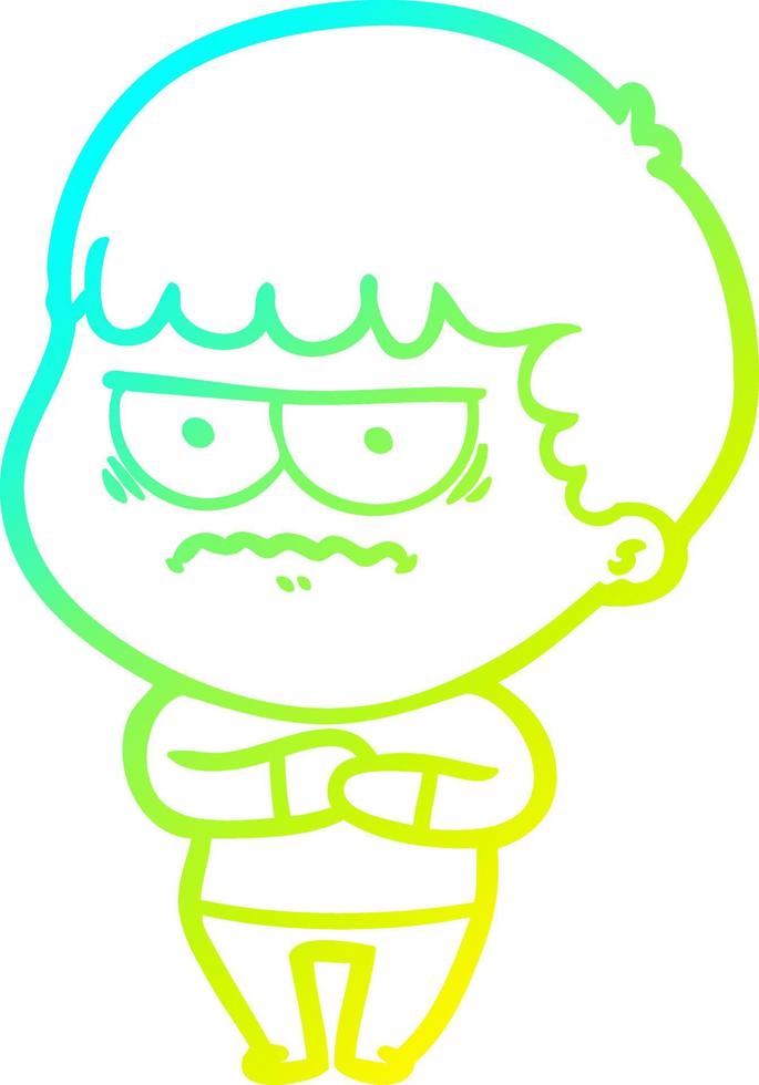 cold gradient line drawing cartoon annoyed man vector
