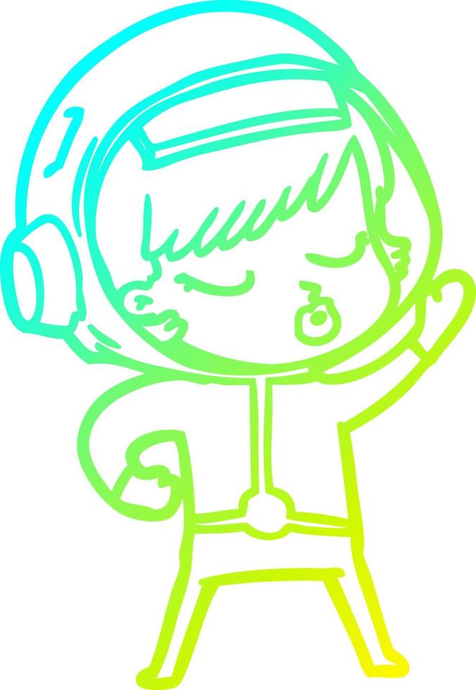 cold gradient line drawing cartoon pretty astronaut girl vector