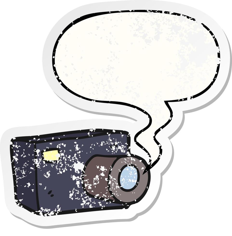 cartoon camera and speech bubble distressed sticker vector