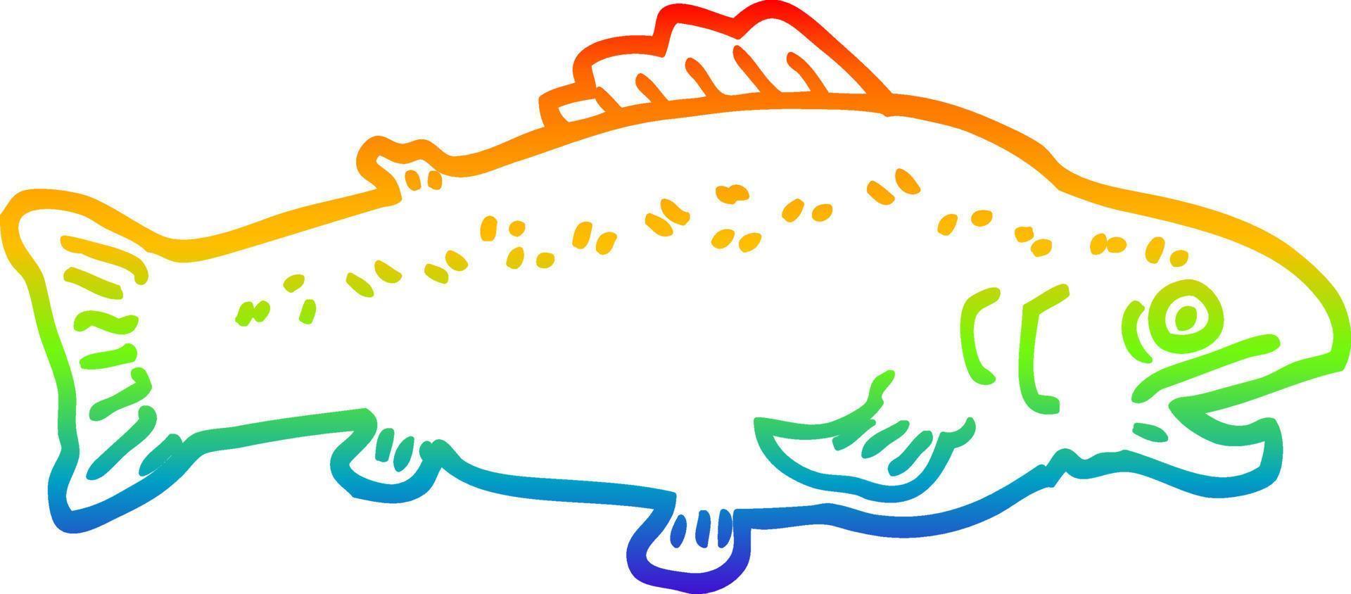 rainbow gradient line drawing cartoon large fish vector