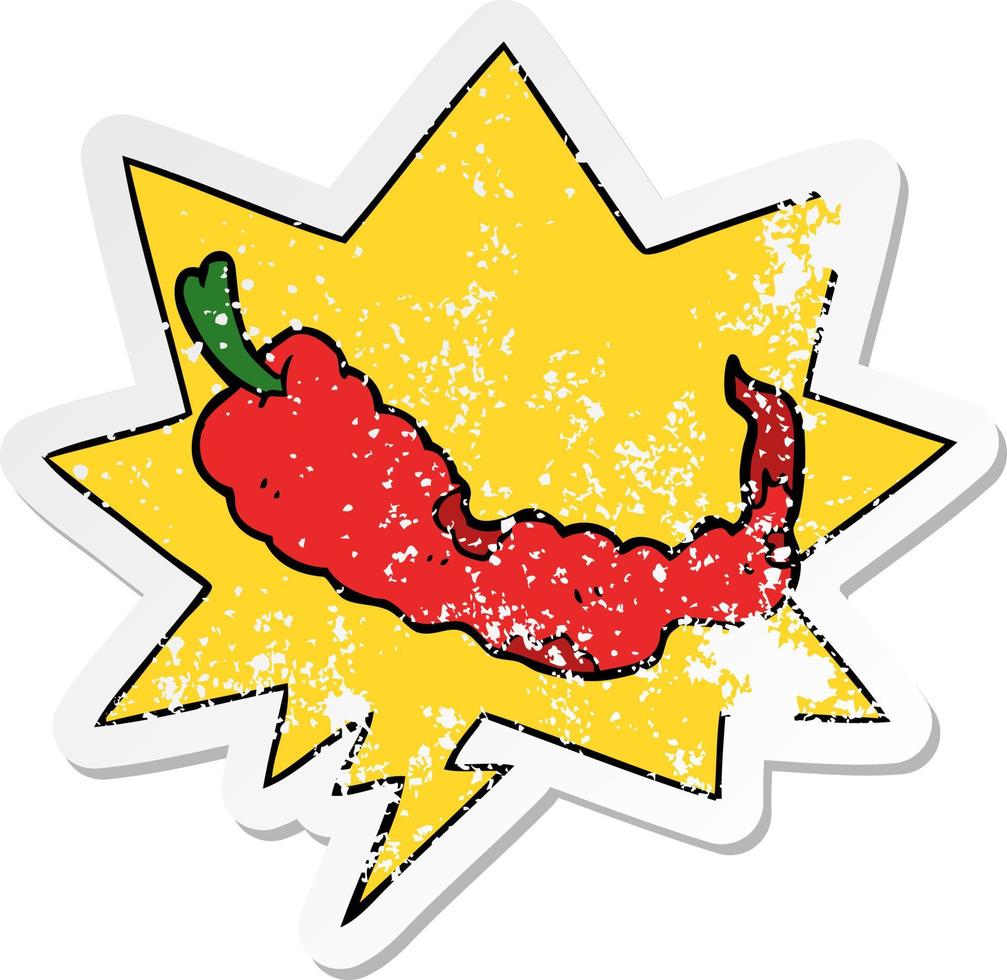 cartoon chili pepper and speech bubble distressed sticker vector