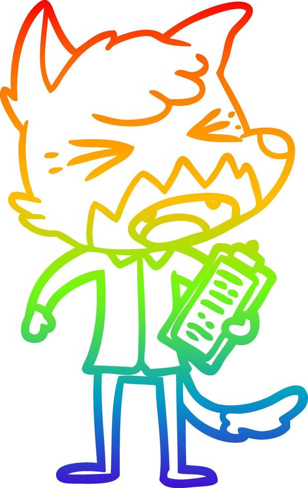 rainbow gradient line drawing angry cartoon fox vector
