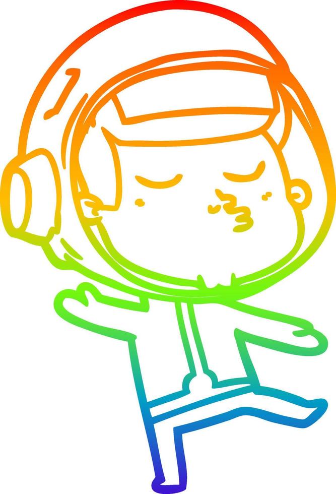 rainbow gradient line drawing cartoon confident astronaut vector