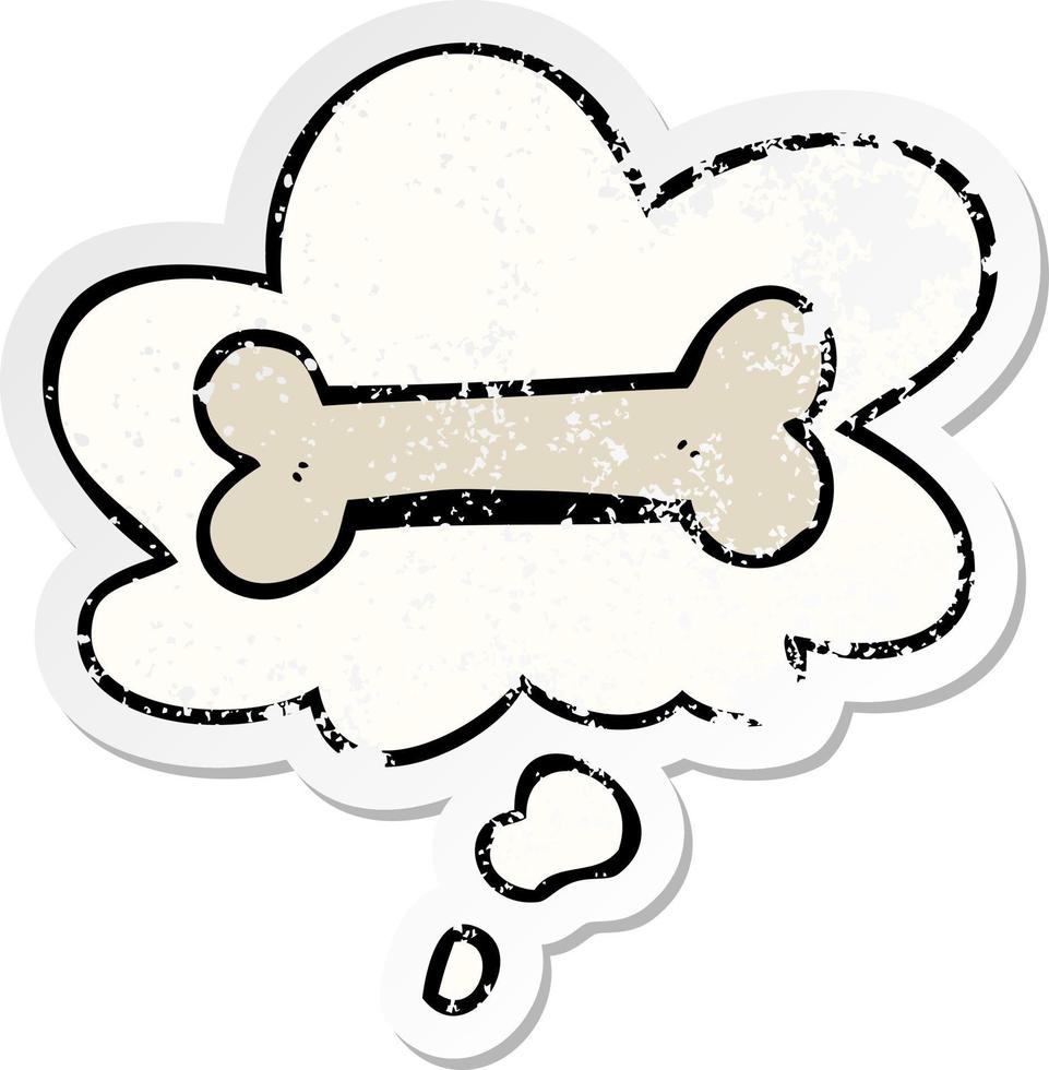 cartoon bone and thought bubble as a distressed worn sticker vector