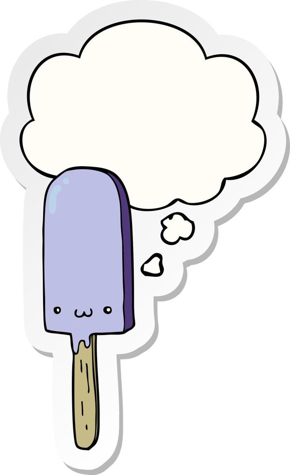 cartoon ice lolly and thought bubble as a printed sticker vector