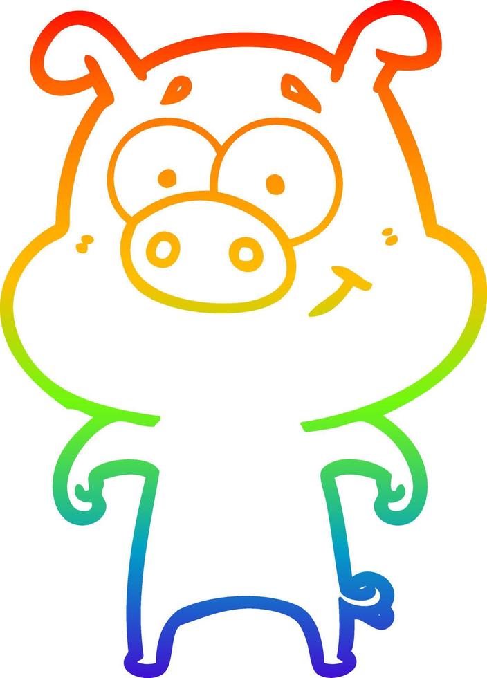 rainbow gradient line drawing happy cartoon pig vector