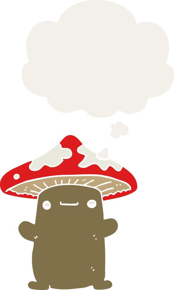 cartoon mushroom and thought bubble in retro style vector