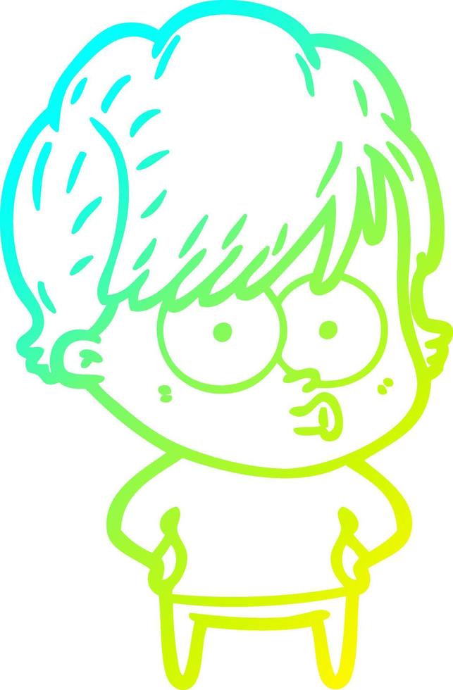 cold gradient line drawing cartoon woman vector