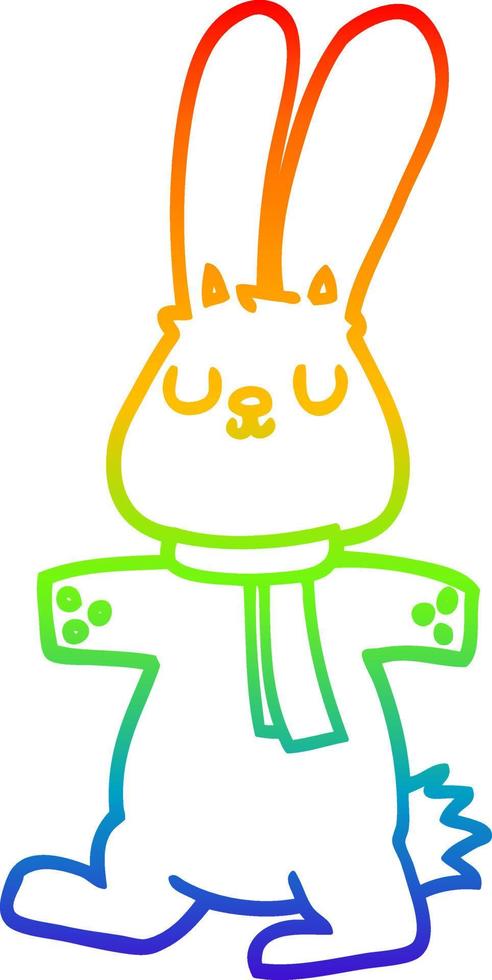 rainbow gradient line drawing cartoon rabbit vector