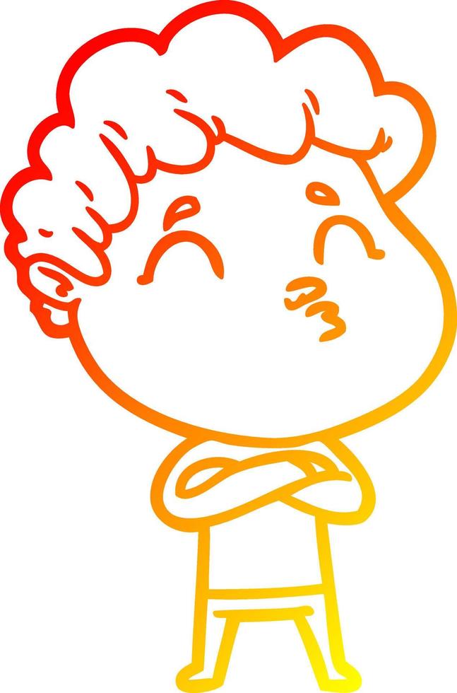 warm gradient line drawing cartoon man pouting vector