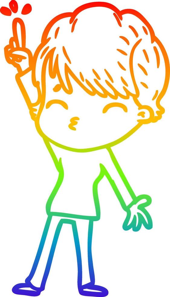 rainbow gradient line drawing cartoon woman thinking vector