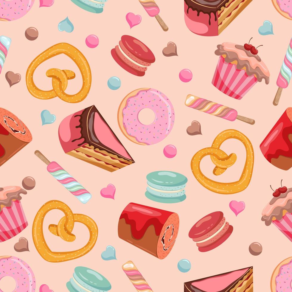 Colorful Hand Drawn Dessert Seamless Background vector