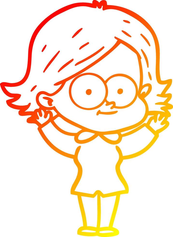 warm gradient line drawing happy cartoon girl vector